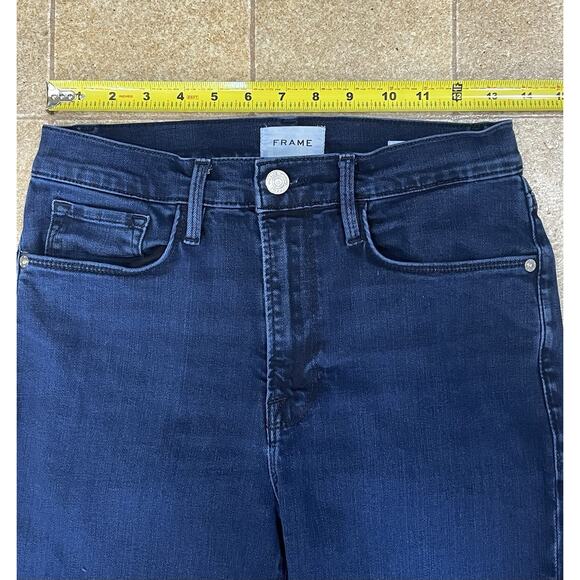 FRAME DENIM Le Crop Flare Dark Wash Blue Jeans Size 28 With Raw Hem - Picture 3 of 12
